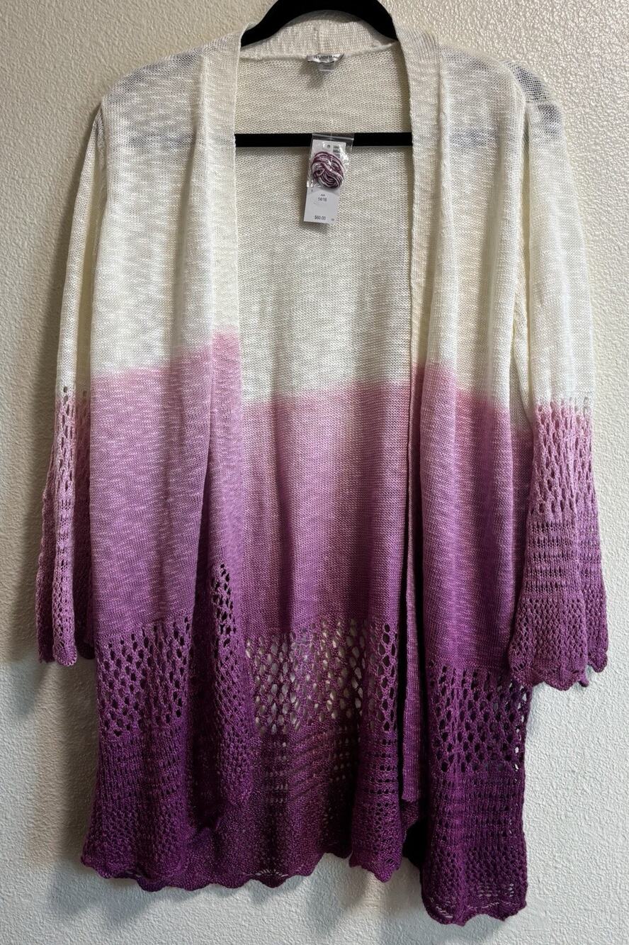 Avenue Knit Open Front Cardigan Purple Ombré Resort Fairy Boho Size 14/16 NWT